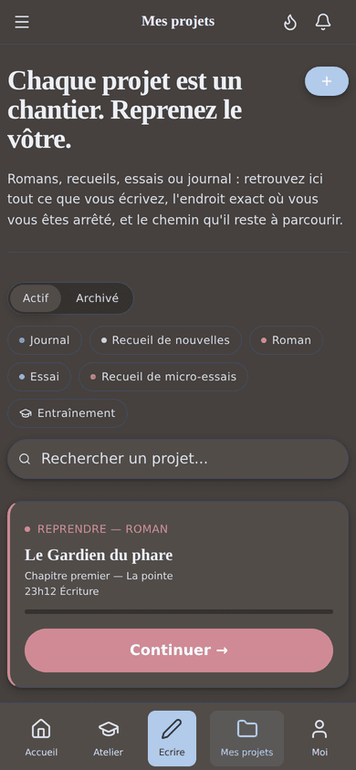 Vos projets en un coup d'œil : tout ce que vous écrivez, réuni au même endroit.