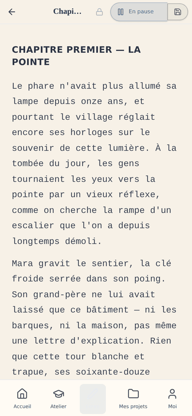 L'éditeur de pratique : une page sans distraction qui s'adapte à l'étape où vous en êtes.